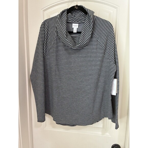 WEEKEND BY CHICO'S COWL NECK TOP SIZE 3 OR 16 XL NWT GRAY STRIPE - Picture 1 of 2